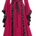 Womens's Medieval Renaissance Costume Cosplay Over Outfit Victorian Vintage Retro Gown Long Dress (Small, Rose Red+Black)