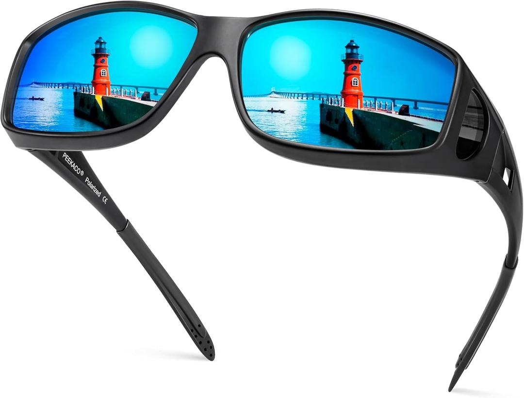 Polarized Sunglasses Fit Over Glasses for Men Women, Wrap Around Sun Glasses for Driving Fishing UV400 Protection