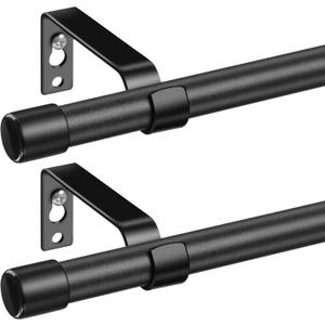 Basic Window Curtain Rods 48 to 72 - 5/8 Inch Small Curtain Rods 2 Pack - Heavy Duty Rustic Drapery Rods with Brackets - Matte Black