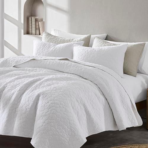 R.SHARE 100% Cotton Bedding Quilt Set Cal King Size White, Farmhouse Country California King Size Quilt, Shabby Chic Bedspread, Rustic Textured Gauze, Oversized Cozy Coverlet Set with 2 Shams