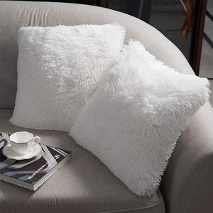 NordECO HOME Luxury Soft Faux Fur Fleece Cushion Cover Pillowcase Spring Decorative Throw Pillows Covers, No Pillow Insert, 16" x 18" Inch, White, 2 Pack