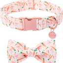 Easter Dog Collar with Bow Tie, Cotton Bunny Bowtie for Large Girl Boy Dog, Cute Rabbit Pet Collar with Metal Buckle, Gift, Small