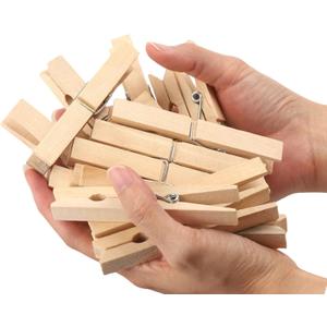 Wood Clothes Pin,Natural Birchwood Clothespins,Strong Grip,Heavy Duty Outdoor Clothes Clips for Hanging Clothes, Art, Crafts, Photo Displays,3.55 Inch,Pack of 24