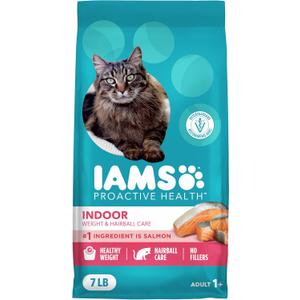 IAMS Proactive Health Dry Cat Food, Indoor Weight and Hairball Care Cat Food Dry Recipe, with Salmon, 7 lb. Bag (EXP 06/22/26)