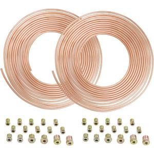 25 ft 3/16 Copper Coated Brake Line Kit Complete Replacement Brake or Fuel Tubing (Includes 16 x 2 Fittings), Easy to hand bend (.028) Wall Thickness, Rust Proof (2 kits)