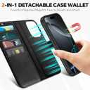 TUCCH Case Wallet for iPhone 16 Pro, [Detachable] Kickstand RFID Blocking 4 Card Slot Shockproof Wireless Charging Case, PU Leather Magnetic Removable Cover Compatible with iPhone 16 Pro, Full Black