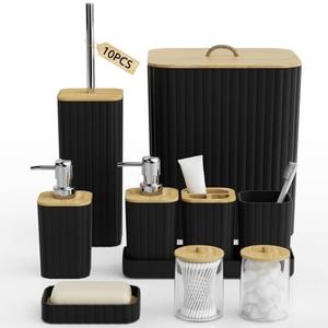 InnJoey Bathroom Accessories Set - 10PC Bathroom Set, Black Bathroom Set, Bathroom Accessories Set, Toilet Brush, Bathroom Trash Can & Soap Dispenser