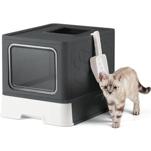 Enclosed Cat Litter Box, Large Litter Box for Big Cats, Covered Kitty Litter Boxes with Lid, Top Entry Cat Box Enclosure with Scoop, Odor Control, Easy to Clean (Black)