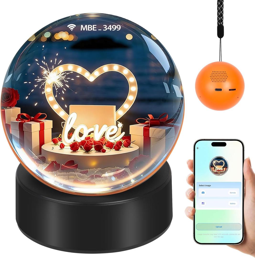 Memory Orb Ball  2.76" Crystal Video Orb with Digital Display  Uploadable Photos & Videos via WiFi  Personalized Gift for Anniversary, Birthday, Wedding, Home Dcor