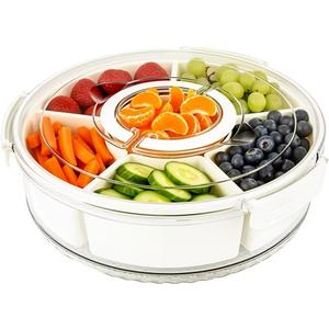 Divided Serving Tray with Lid and Handle,Rotation serving tray with lid,travel Snackle Box Charcuterie Container Portable Storage Organizer for Candy Divided Serving, 12.95 x 3.9 inches