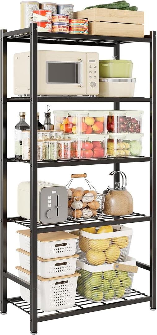 Storage Shelves, 5-Tier Metal Shelving Unit with 120 lbs Per Shelf, Leveling Feet, Storage Rack for Garage, Kitchen, Pantry, Closet, 24" x 11.8" x 61.1", Black