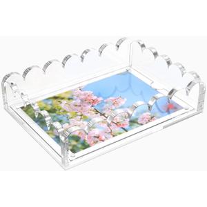LUGUNU Scalloped Acrylic Tray with Magnetic Mat  Customizable for Photos, Artwork, or Messages, 5x7in, Non-Slip Base, Thick Transparent Acrylic Tray for Home Decor, Office, Gift for Women