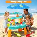 Handwell Toddler Water Table, Auto Water-Absorbing 3-Tier Kids Water and Sand Activity Table with Umbrella & 20PCS Water Toy Accessories, Outdoor Water Play Toys Sensory Playset Summer Gift for Age 3+
