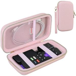 BOVKE Hard Case for Roku Voice Remote Controller, Roku Streaming Stick+ / 4K, Roku Remote Case for Roku TV Steaming Stick 3820R/ 3821R/3941R, Extra Mesh Pocket for Adapters, Cables, Pink Star