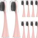 YUNCHI Replacement Toothbrush Heads for Burst Electric Toothbrush Adults with Dust Cover Caps, Soft Charcoal Bristles for Deep Cleaning, Plaque Removal and Whiting Teeth, 10 Count, Pink