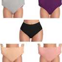 MISSWHO Women's High Waisted Cotton Underwear Soft Breathable Full Coverage Stretch Briefs Ladies Panties 5-Pack, Size L