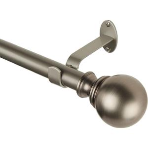 Elrene Home Fashions Cordelia Adjustable Single Curtain Rod with Globe Ball Finials, 1 Inch Diameter, Antique Pewter, 28"-48"