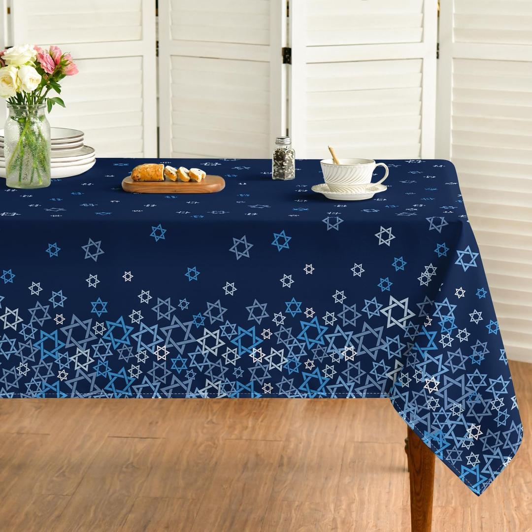 Horaldaily Hanukkah Tablecloth 6084 Inch Rectangular, Jewish Chanukah Table Cloth, Star Pattern, Decorative Table Cover for Party Picnic Dinner Decor (Blue)