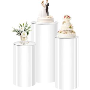 MACIFECI White Cylinder Stands for Party, White Pedestal Stand, Cylinder Pedestal Stand for Wedding Party Baby Show Decor 35.4'' 29.5''23.6''
