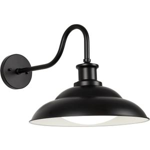 Dusk to Dawn Outdoor LED Barn Light, 16 Inch Large Farmhouse Gooseneck Exterior Wall Light Fixture with Adjustable Color Temperature, Modern Black White Porch Light Outside for House Garage Doorway