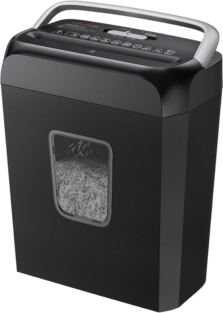 Bonsaii 6-Sheet Cross Cut Paper Shredder for Home, 3.4 Gal Bin