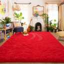 Amearea Shag Fluffy Area Rug for Bedroom Girls Living Room, Extra Soft and Fuzzy Shaggy Rugs, Non Slip, Solid Color Carpet Mat for Boys Nursery Home, Red 5x8 Feet (5 x 8 Feet)
