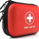 Mini First Aid Kit, 100 Pieces Water-Resistant Hard Shell Small Case - Perfect for Travel, Outdoor, Home, Office, Camping, Hiking, Car (Red)