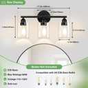 3-Light Bathroom Light Fixtures, 17.3" Black Modern Vanity Light for Bathroom Mirror, Glass Shade, Kitchen, Living Room, Bath, Metal