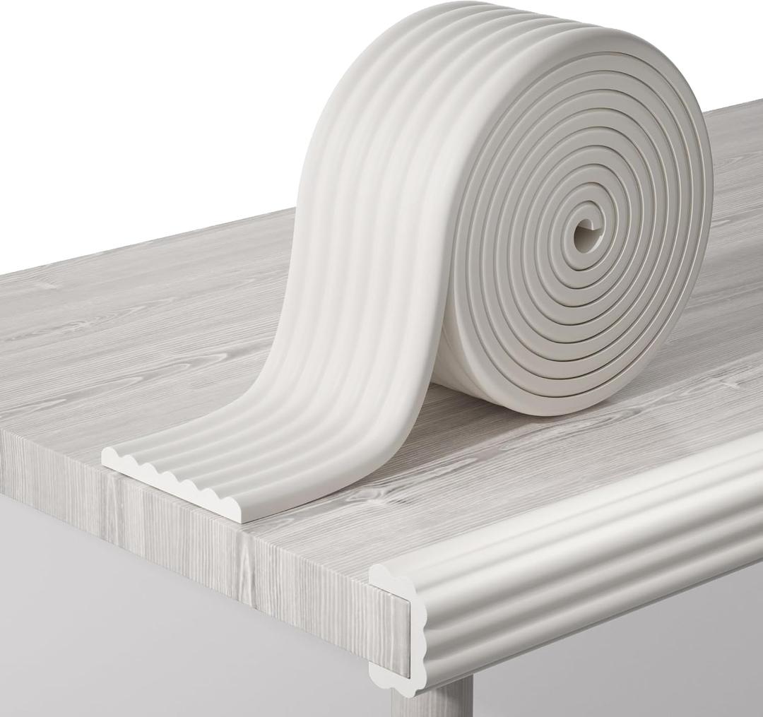 Corner Protector Baby, 16.5FT 0.32''Th W-Shape Edge Protector for Baby Proofing 3.2'' Wide Foam Fireplace Cushion Pre-Taped Safety Guard Bumper Pad for Furniture Wall Stair Door (White-Gray)