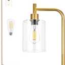 【Upgraded】Dimmable Gold Floor Lamp for Living Room with Clear Glass Lampshade, Glass Modern Floor Lamp with 900LM Edison Bulb Included, Standing Tall Lamp for Bedroom, Office, Reading Room, Corner
