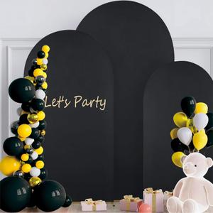 Black Arch Backdrop Cover Set of 3, 7.2ft 6.6ft 6ft Stretchy Spandex Fitted Wedding Arch Cover for Round Top Chiara Backdrop Stand Covers for Wedding Birthday Party Decoration