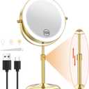Benbilry Lighted Makeup Mirror with 3 Color Lights & 10X Magnification, Adjustable Brightness & Height, 7 Inch 360 Swivel Rechargeable 10X LED Magnifying Vanity Mirror with Light, Gold