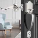 Exterior Door Handle with Classic Reversible Lever - Silver Finish for Right or Left Handed Doors - No Lock - Satin Nickel