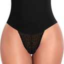 Werena Tummy Control Thong Shapewear for Women Mid High Waisted Body Shaper Underwear Lace Shaping Thong Girdle Panties (Small, Beige)