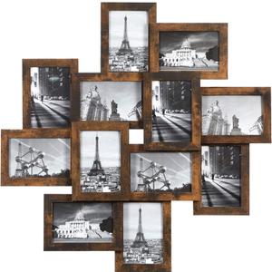 SONGMICS 4x6 Collage Picture Frames, 12-Pack Photo Collage Frame for Wall Decor, Glass Front, Assembly Required, Rustic Brown