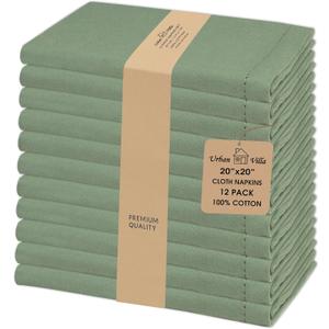 Urban Villa Cloth Napkins Hemstitch Dinner Napkins Set of 12 20X20 100% Cotton Absorbent Washable Durable Reusable Cloth Napkins for Farmhouse Party Hotel Lunch Restaurant Everyday Use - Sage