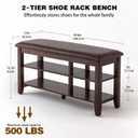 PY HOME & SPORTS Shoe Rack for Entryway 39.4": 2-Tier Shoe Storage Bench, Adjustable/Removable Shelves, Rubberwood Shoe Benches for Hallway, Porch, Bathroom, Brown