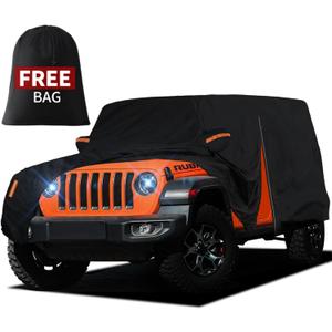 Waterproof Car Cover for Jeep Wrangler 2 Door 1987-2024 2025 JK JL TJ YJ CJ Sahara, Upgraded Outdoor Full Exterior Sun Rain Snow Hail Protection with Driver Door Zipper