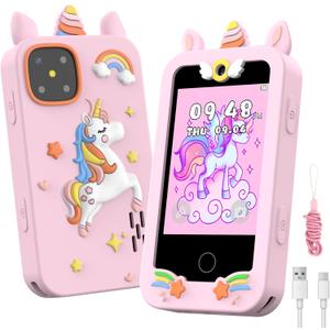 Kids Smart Phone for Girls, Christmas Birthday Gifts for Girls Age 3-10 Mini Toddler Cell Phone for Kids, Toddler Girl Learning Toy Phone with Dual Camera, Game, Music Player (Pink)