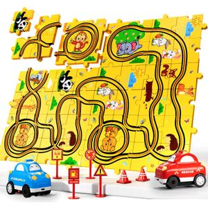 Bennol Puzzle Tracks Car Toys Gifts for 3 4 5 Year Old Boys, 48PCS Puzzle Racer Cars Play Set for Kids Ages 3-5 4-6, Toys Gifts for 3 4 5 Year Old Boys, Puzzle Racer Kids Car Track Set