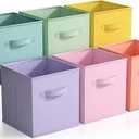 Sorbus 11 Inch Fabric Storage Cubes - Sturdy Collapsible Bins With Handle - 6 Foldable Baskets for Organizing Clothes, Toys, Books - Multi Colored Storage Baskets for Shelves, Kids Room, Closets