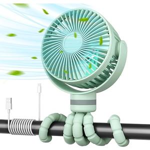 Momcozy Stroller Fan Portable Fan Clip on for Baby with 3-Speed Control, 2600mAH USB Rechargeable, Detachable 360° Rotate Flexible Tripod for Car Seat (Green)