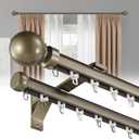 Double Curtain Rods for Windows, Heavy Duty Dual Rod Wall Mount Track Slilent Aluminum Alloy Brackets with Decorative Round Finials Rail for Bedroom/Living Room/Window (Champagne,1.2m(3.9ft))