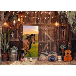 Western Cowboy Backdrop Western Party Decorations Wild West Decor Wooden House Barn Photo Background for Birthday Wedding Supply Photography Background Cowboy Theme Party Decorations(7x5ft)