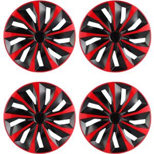 ABX Hubcaps,16 inch hubcaps Set of 4, Wheel Rim Cover ABS Material, Snap On Car Truck SUV Replacement, for Toyota Camry Nissan Mazda etc, Black & Red