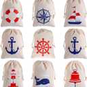 Shellwei 24 Pack Nautical Gift Bags Cotton Nautical Anchors Drawstring Bags Themed Favor Boat Goodie 7 x 5 inch for Boys Girls Birthday Wedding Beach Theme Parties Supplies Favors
