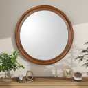 CULER Round Wall Mirrors 24 Inch,Wood Rustic Decorative Transitional Mirror with Walnut Frame for Wall,Farmhouse Hanging Vanity Mirror for Bathroom Bedroom Living Room or EntrywayWalnut Brown