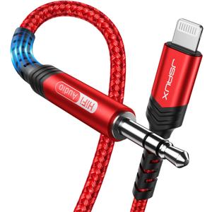 JSAUX Lightning to 3.5mm Audio Cable 6FT, Apple MFi Certified AUX Cord for iPhone Headphones Jack Compatible with iPhone 14/14 Plus/14Pro/13/13 Pro Max/12/12 Pro/11 Pro/X/XS/XR/8/Car Stereo-Red