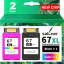 SAILNER 67XL HP Printer Ink, Replacement for HP Ink 67 for HP 67 Ink cartridges Black/Color Combo Pack, Compatible with DeskJet 2755e 2855e 2700e 4155e 2734e 2827e 4100e Envy 6055 6455e Printer 67XL