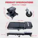 Mechanic Creeper 40inches 3-in-1 Z Seat 480lbs Capacity, Foldable Garage Chair Adjustable Rolling Black with 6pcs Wheels Roller, Lay Down Sit Lean Back, Under Car Shop Auto Repair, Man Gift